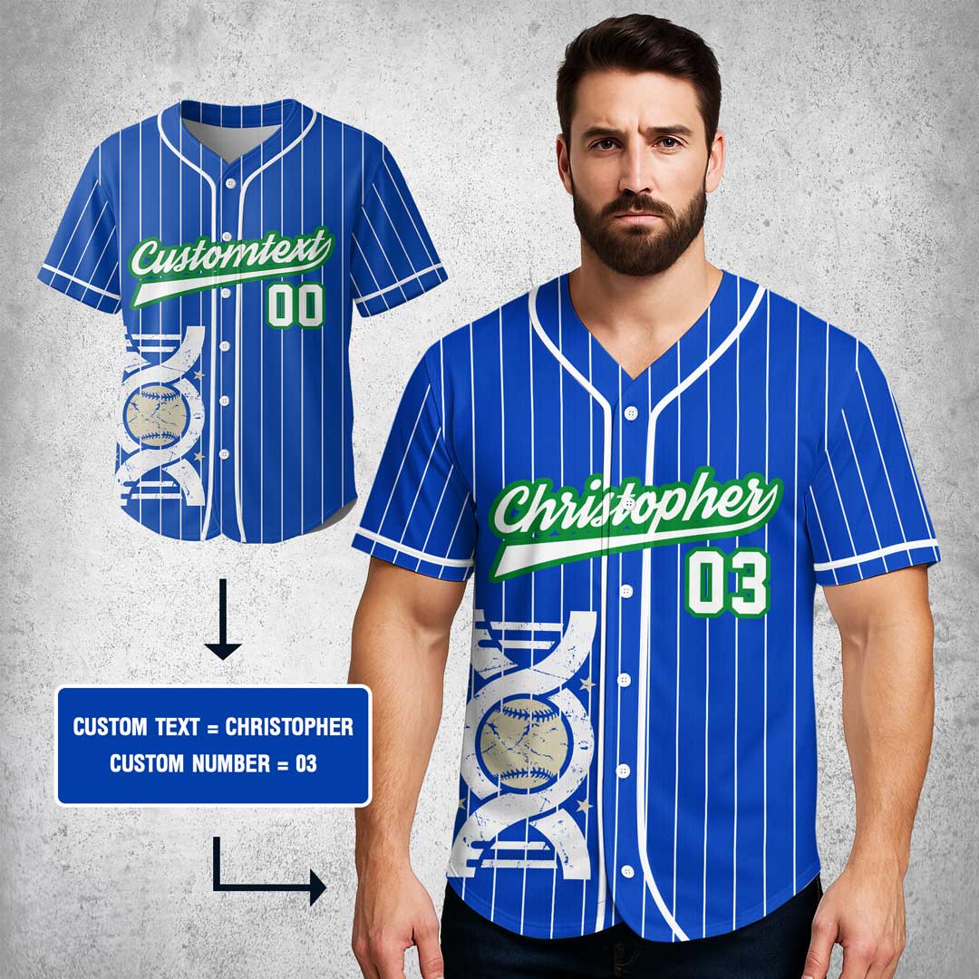 Baseball Is In My DNA - Custom Blue White Baseball Jersey