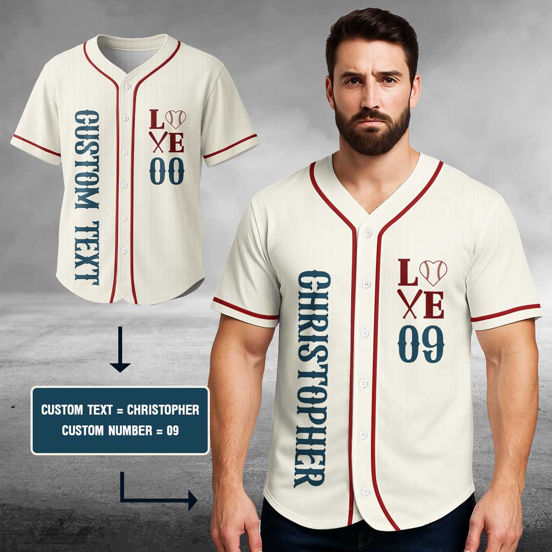 I Love Baseball - Custom Cream Red Baseball Jersey