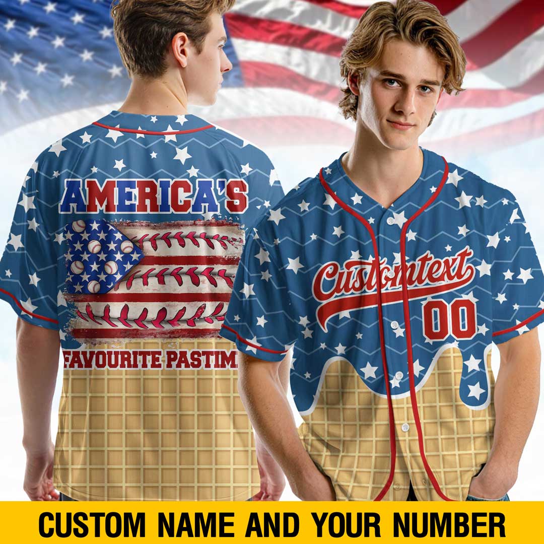America's Favourite Pastime - Custom 4th Of July Ice Cream Baseball Jersey