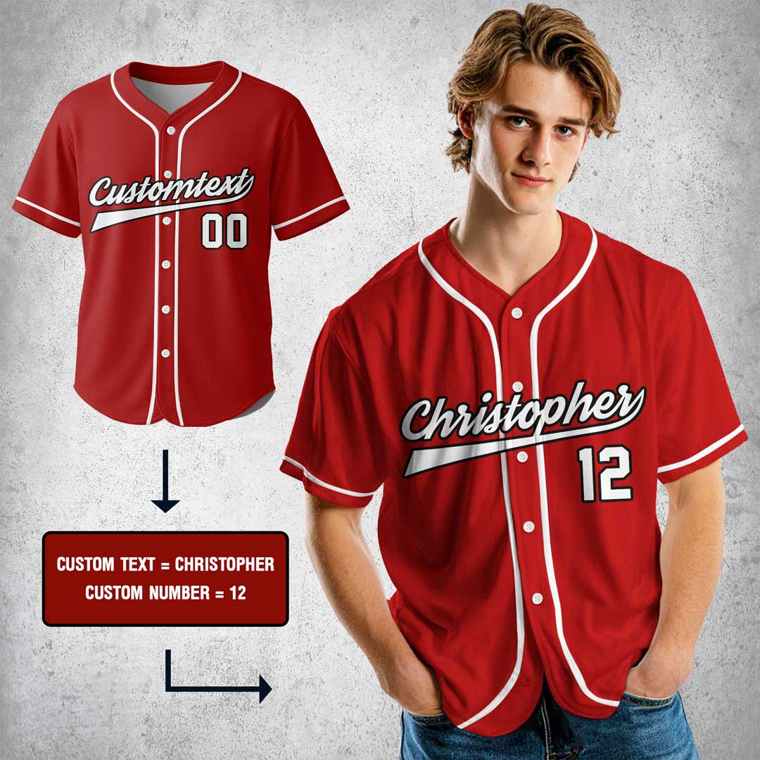 Baseball Lover Facts - Custom Red and White Stripes Baseball Jersey