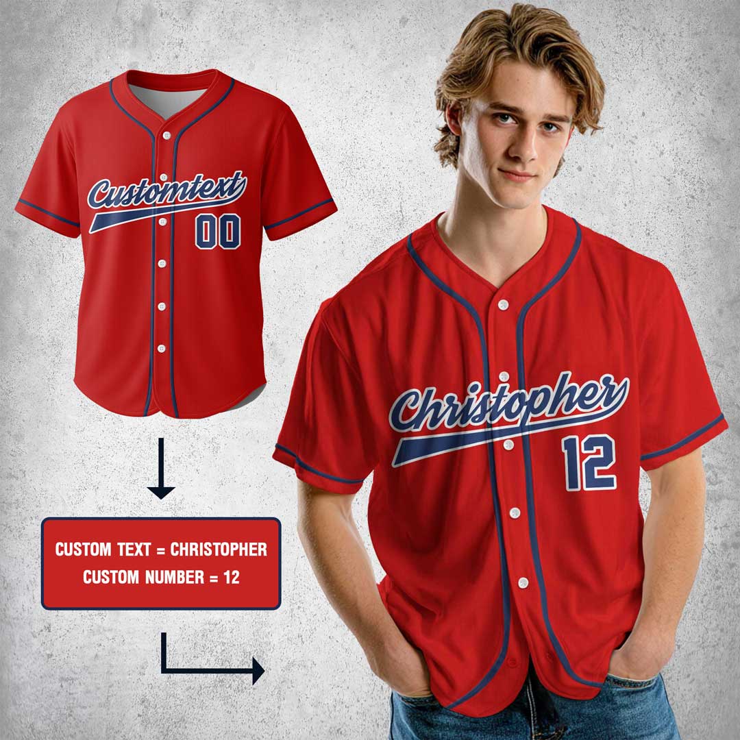 Rub Some Dirt On It - Custom Red and Navy Baseball Jersey