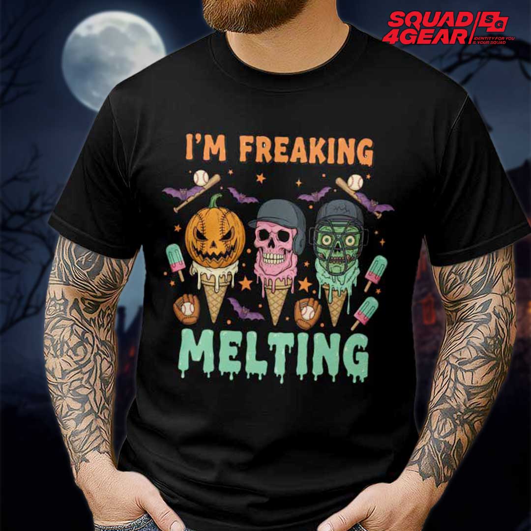 I'm Freaking Melting Black White Baseball Halloween T-Shirt