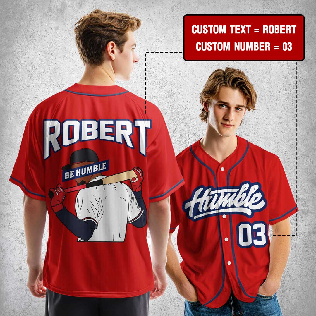 BE HUMBLE - Custom Red Navy Baseball Jersey