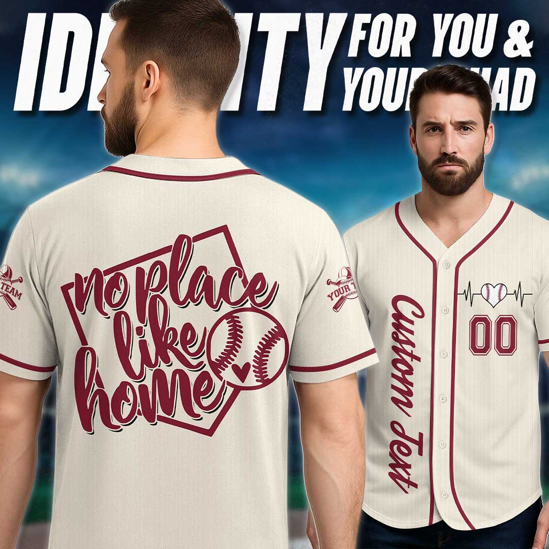 No Place Like Home - Custom Cream Red Baseball Jersey