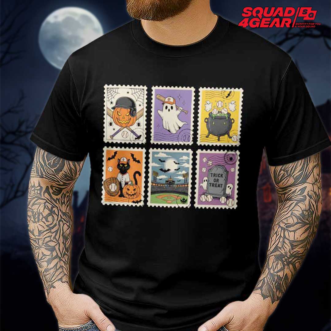 Halloween Baseball Ghost Cat Pumpkin Baseball T-Shirt