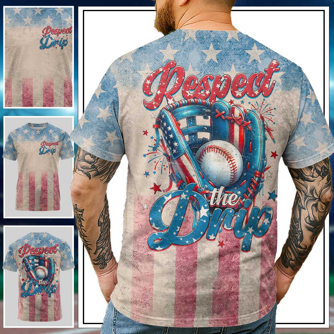 Respect The Drip All Over Print Fourth Of July T-Shirt