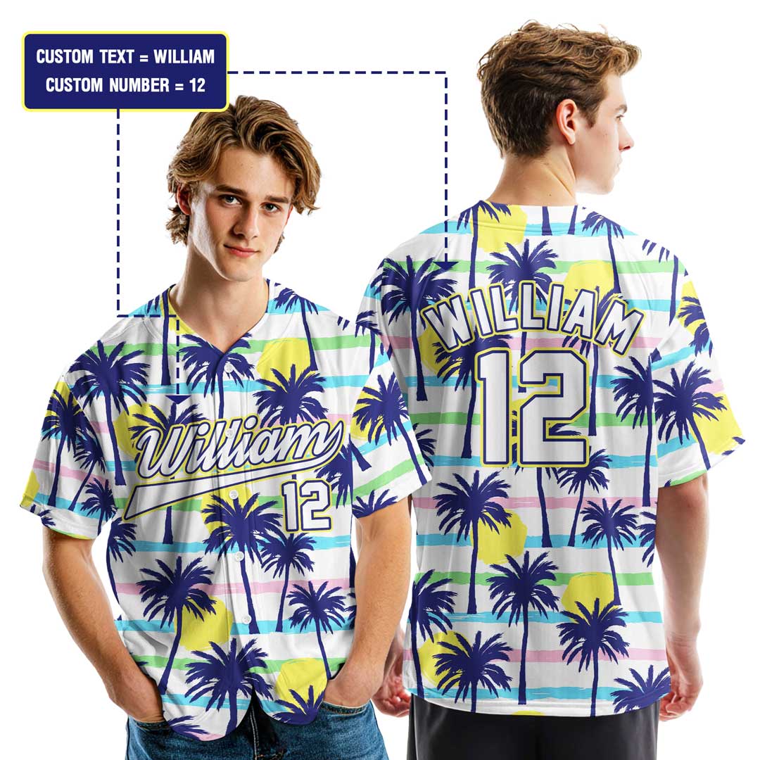 Custom Hawaii Palm Tree Sunrise Baseball Jersey