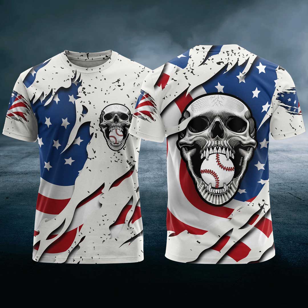 Baseball Skull All Over Print T-Shirt