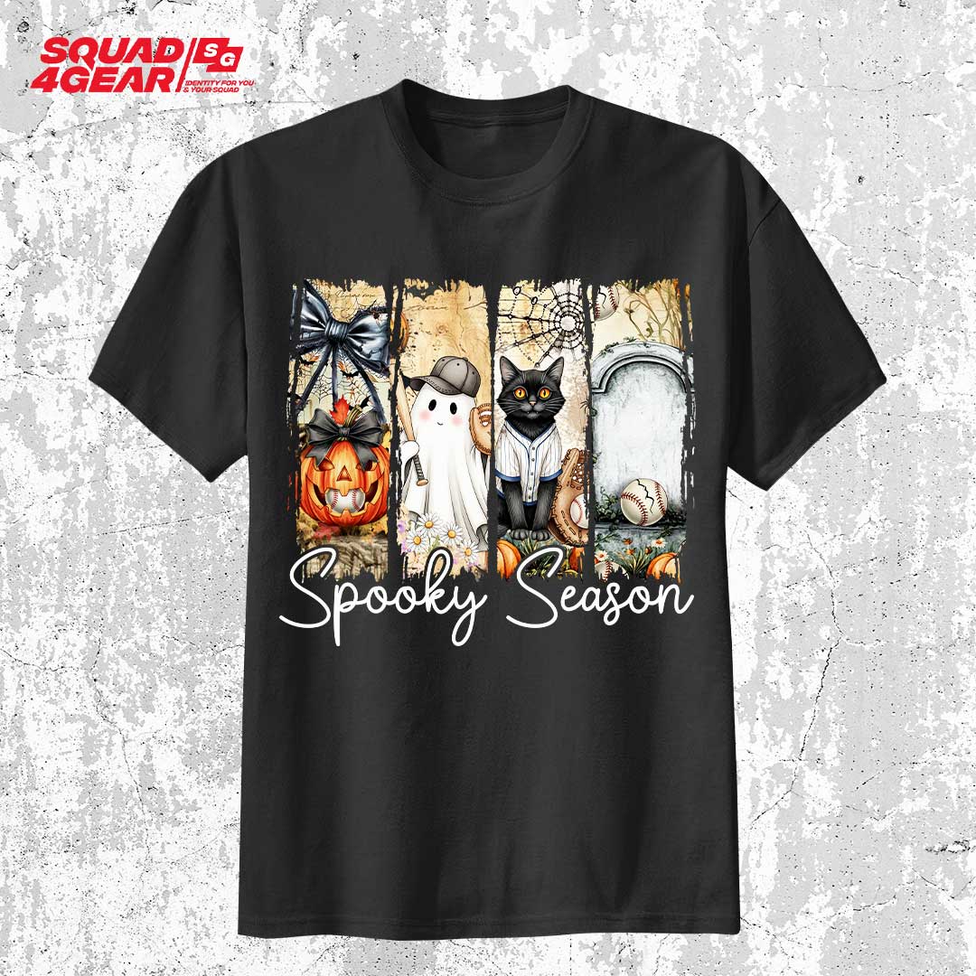 Spooky Season Black White Baseball Halloween T-Shirt