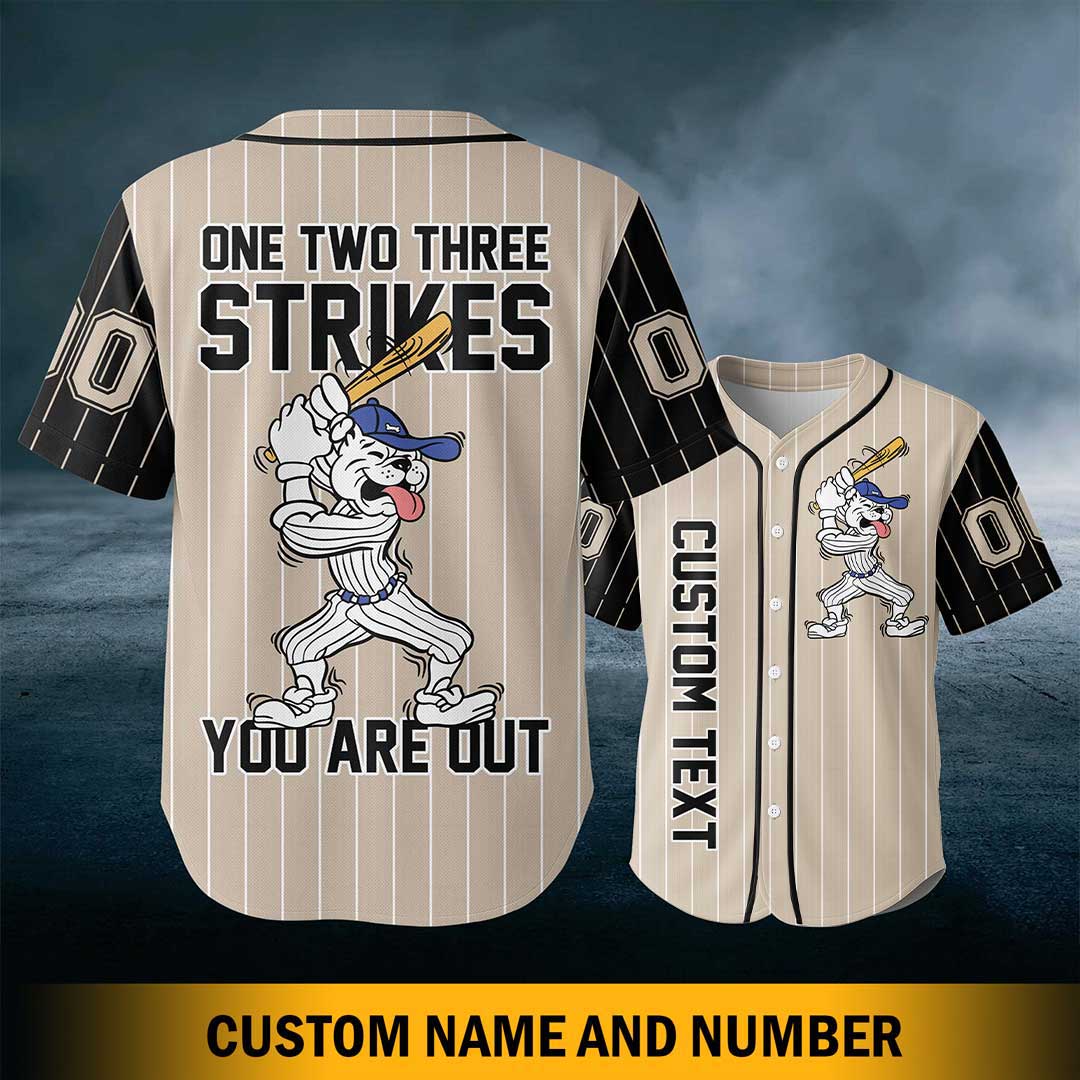 One Two Three Strikes You Are Out Custom Baseball Jersey Custom Name Custom Number