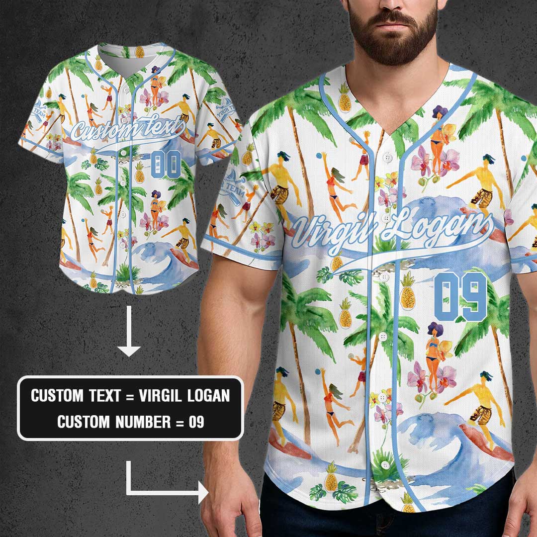 Custom Summer Hawaiian Pattern Baseball Jersey