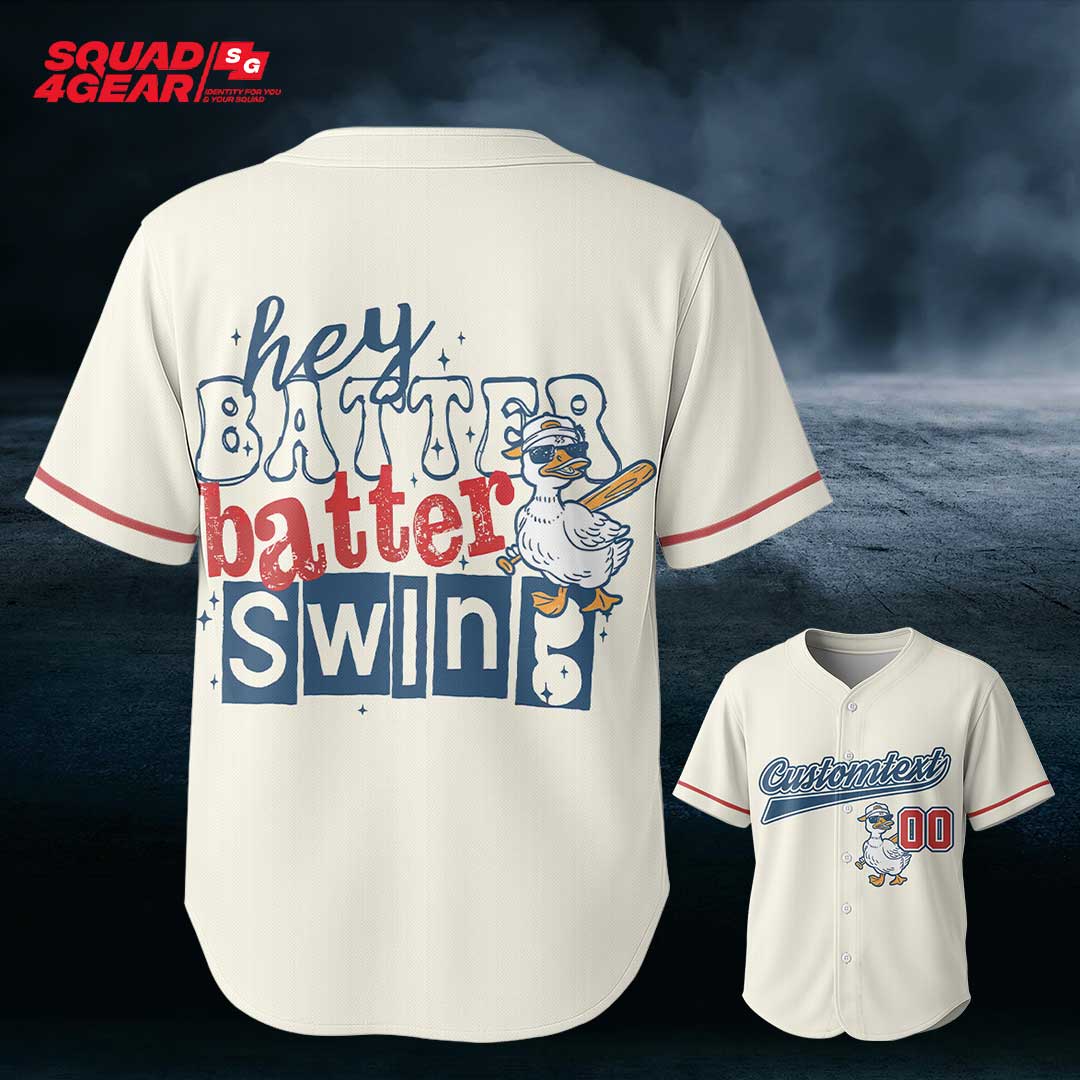 Hey Batter Batter Swing - Custom White Red Baseball Jersey
