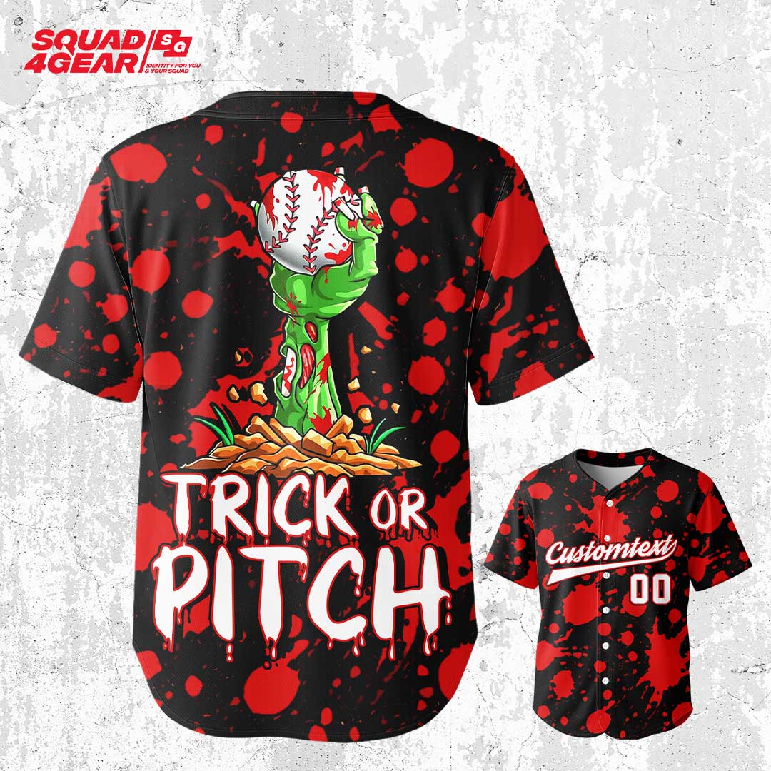 Trick Or Pitch Zombie - Custom Black Baseball Jersey