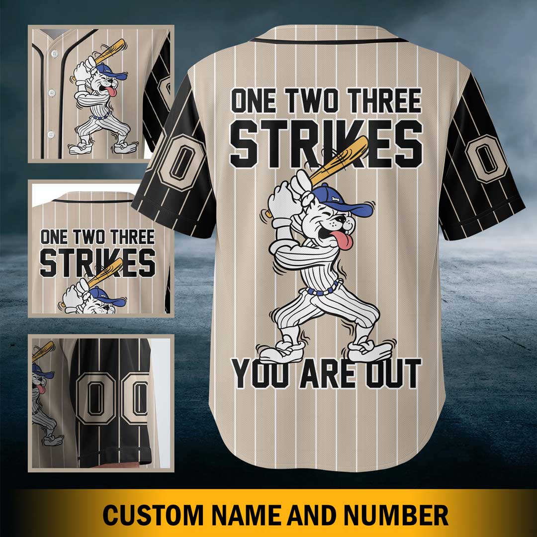One Two Three Strikes You Are Out Custom Baseball Jersey Custom Name Custom Number