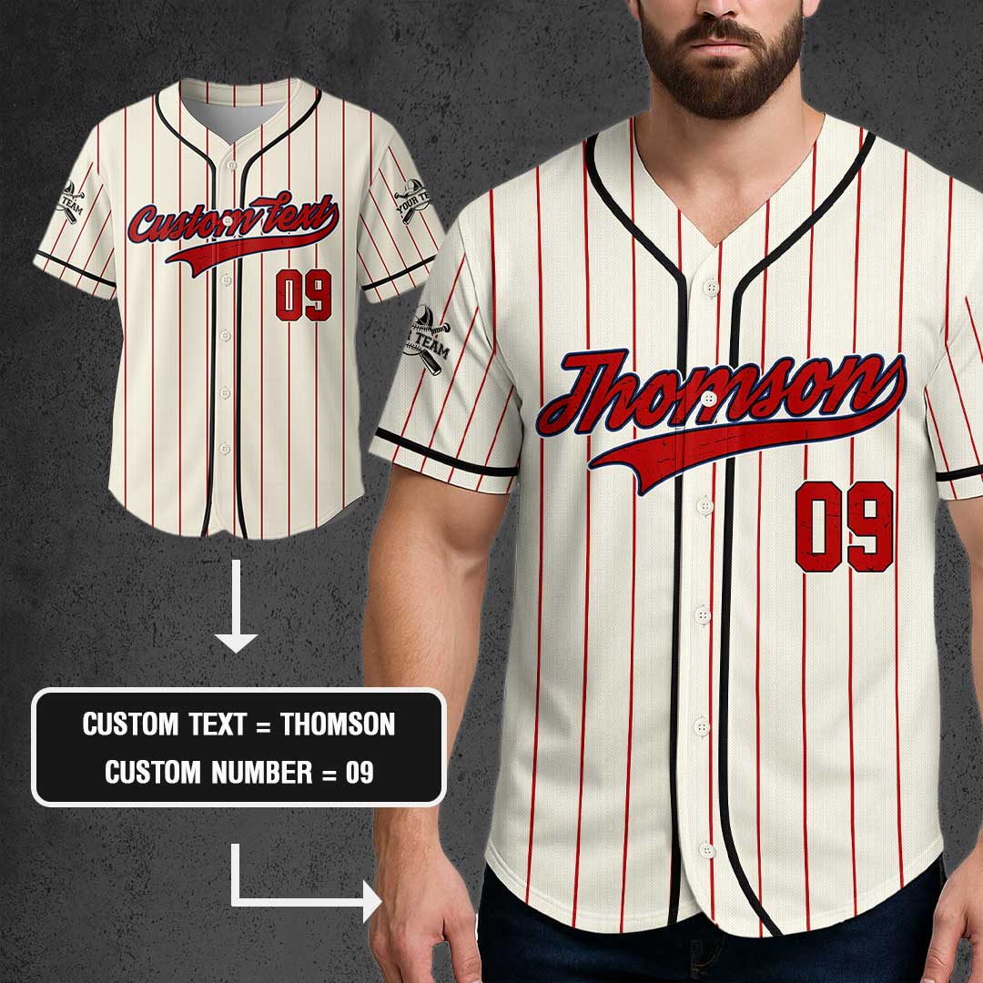 Whatever You Say Blue - Custom Cream with Red Stripes Baseball Jersey