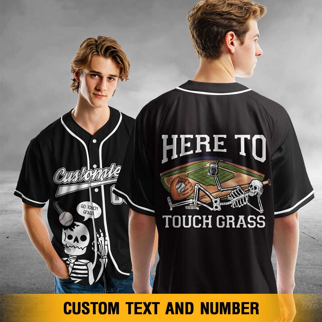 Here To Touch Grass - Custom Black Baseball Jersey