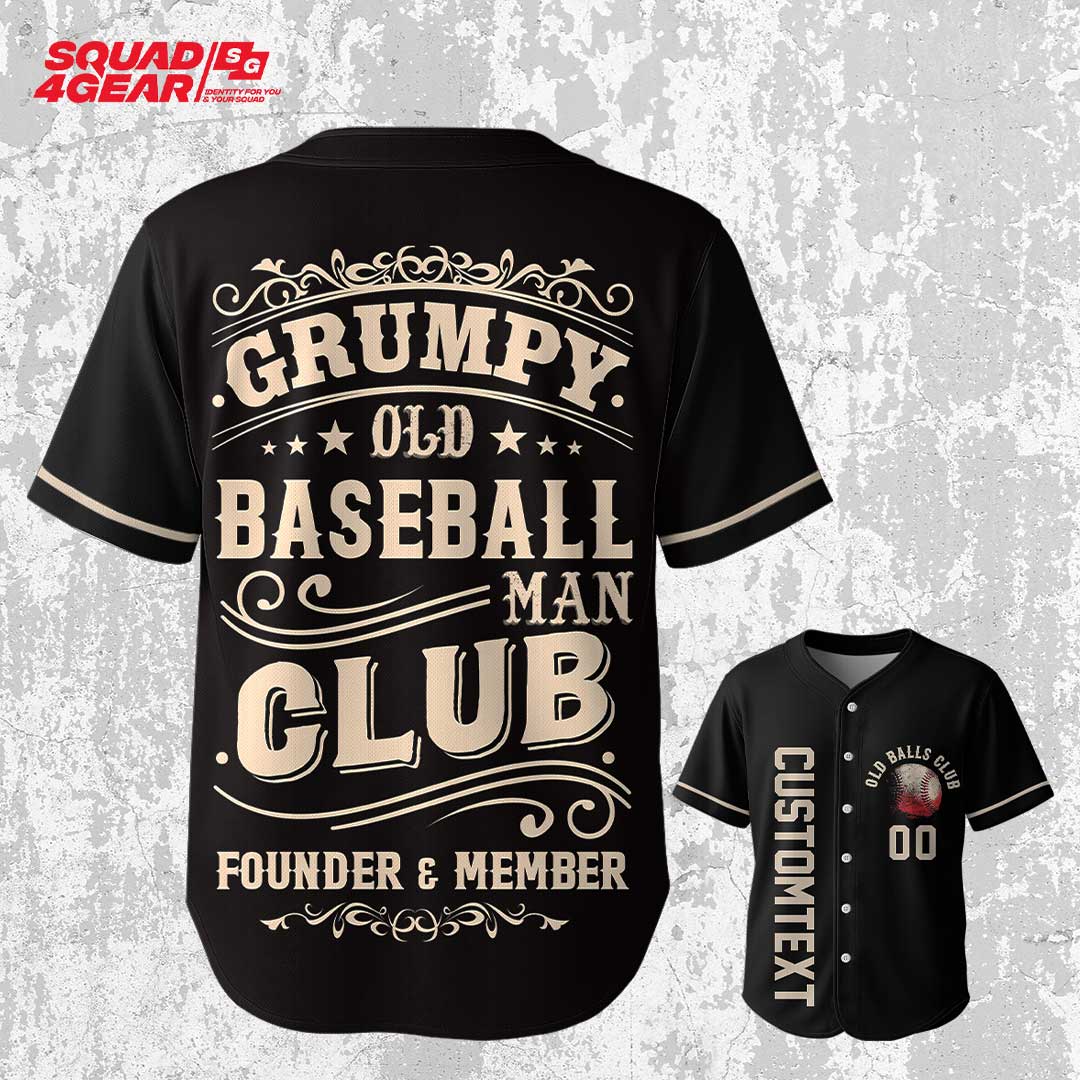 Grumpy Old Baseball Man Club - Custom Black Baseball Jersey