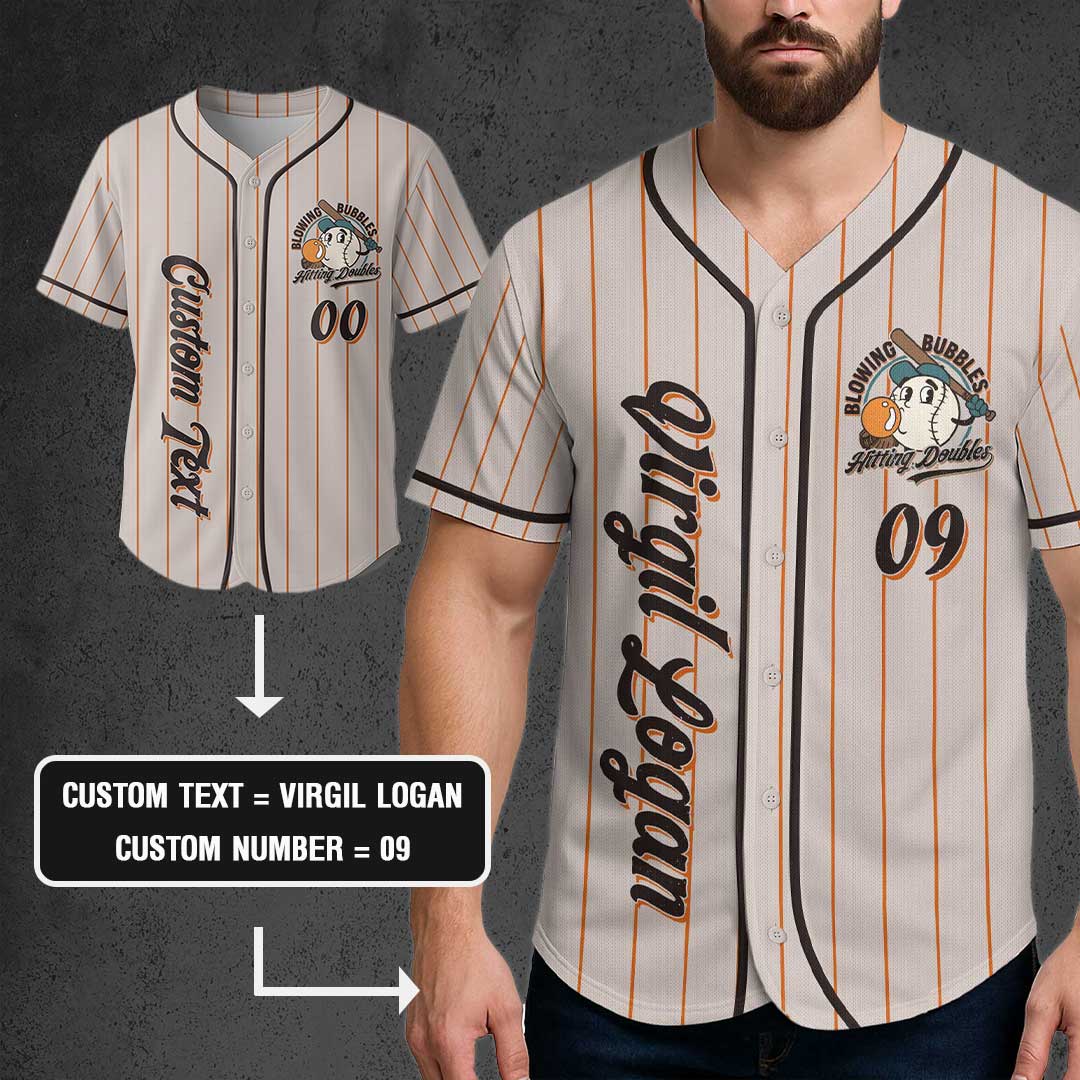Blowing Bubbles Hitting Doubles - Custom Orange Stripes Baseball Jersey