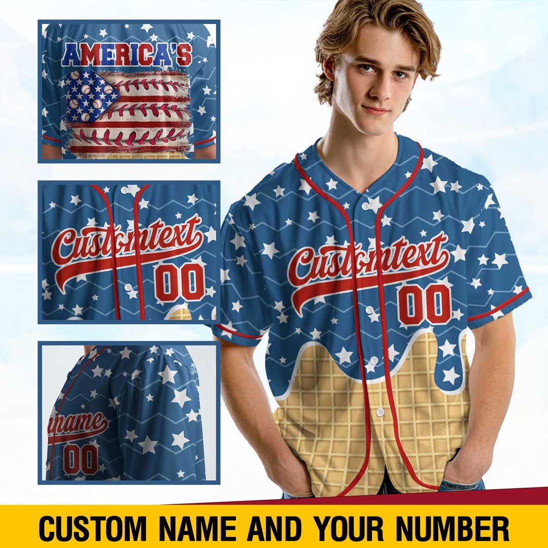 America's Favourite Pastime - Custom 4th Of July Ice Cream Baseball Jersey