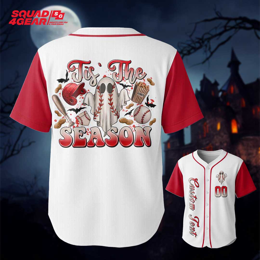 Tis The Season - Custom White Red Halloween Baseball Jersey