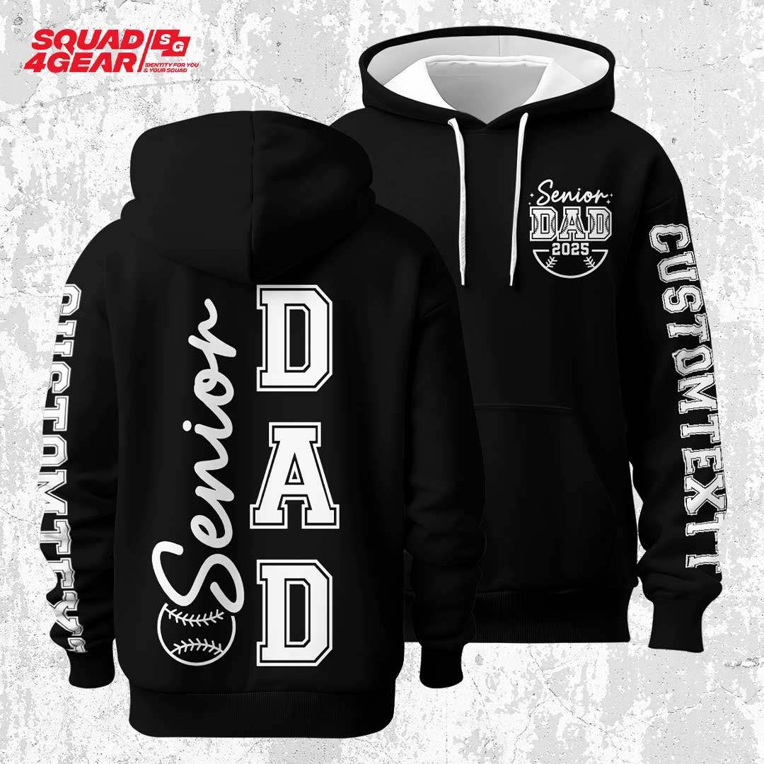 Senior 2025 Dad - Custom Black Ash Baseball Hoodie
