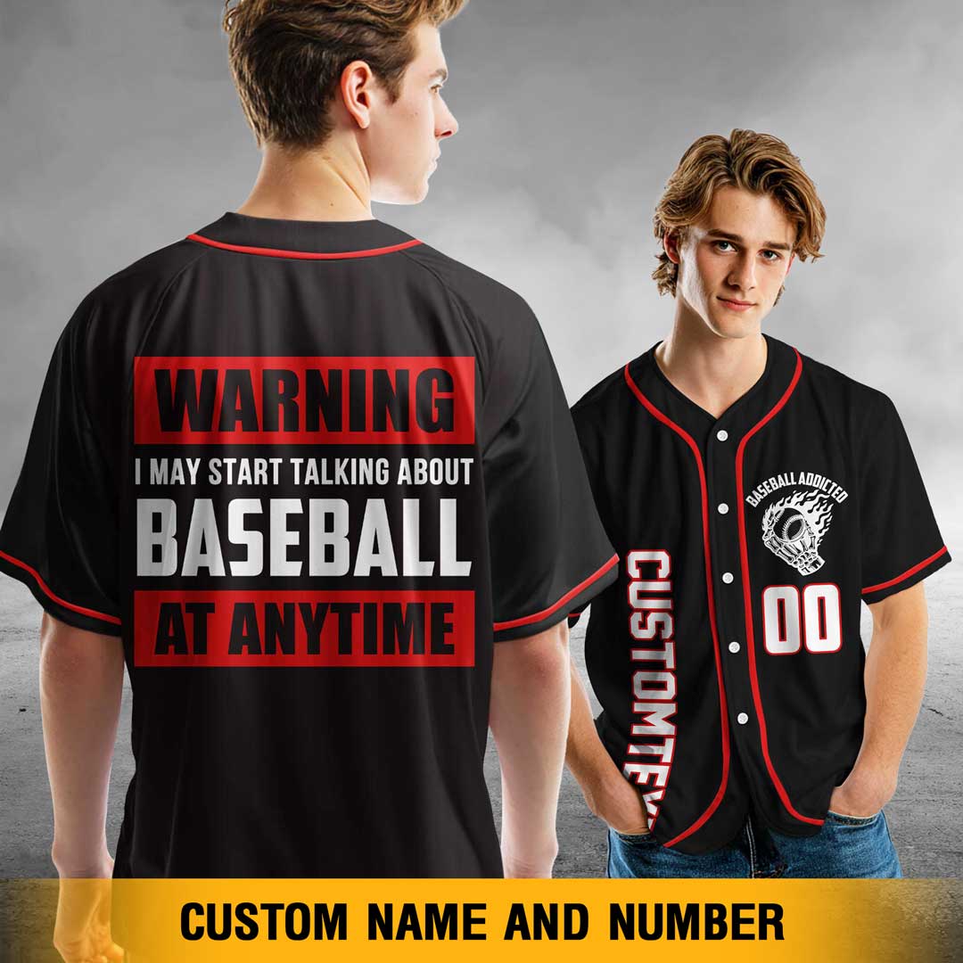 Warning: Nonstop Yapping About Baseball - Custom Black and Red Baseball Jersey