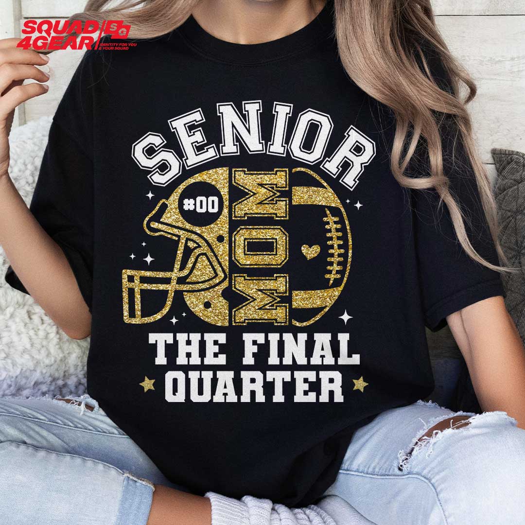 Senior Football Mom The Final Quarter- Black and White Custom Tshirt