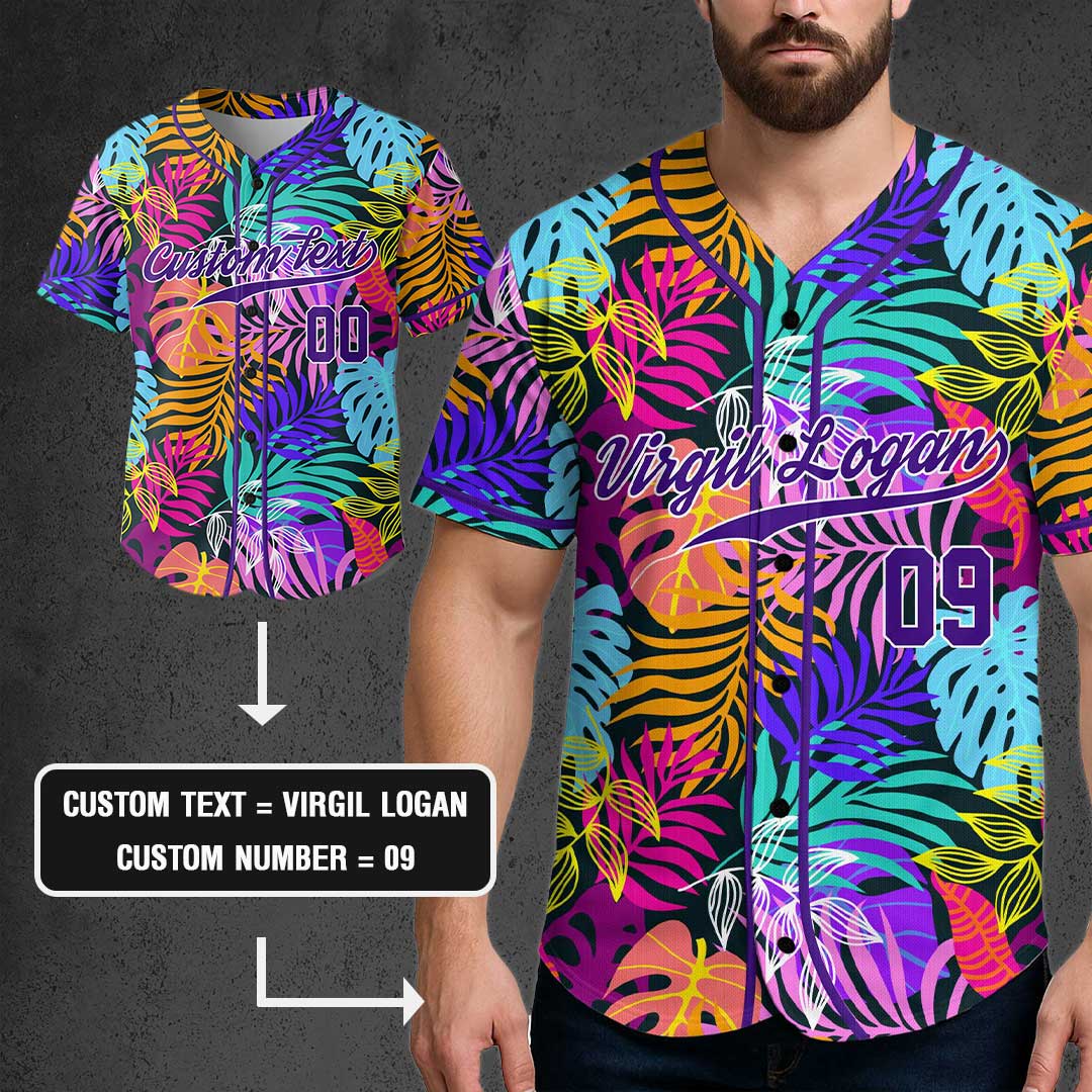 Custom Tropical Leaves Hawaii Pattern Baseball Jersey