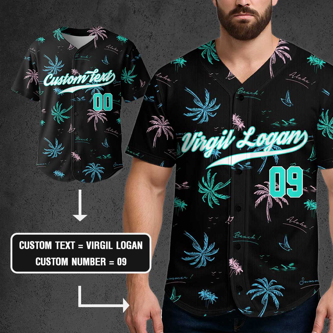 Custom Hawaii Neon Palm Tree Pattern Baseball Jersey