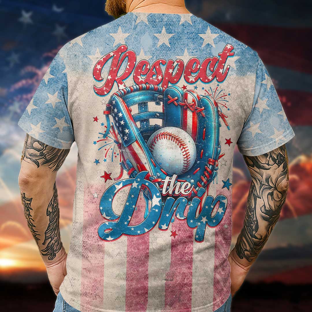 Respect The Drip All Over Print Fourth Of July T-Shirt