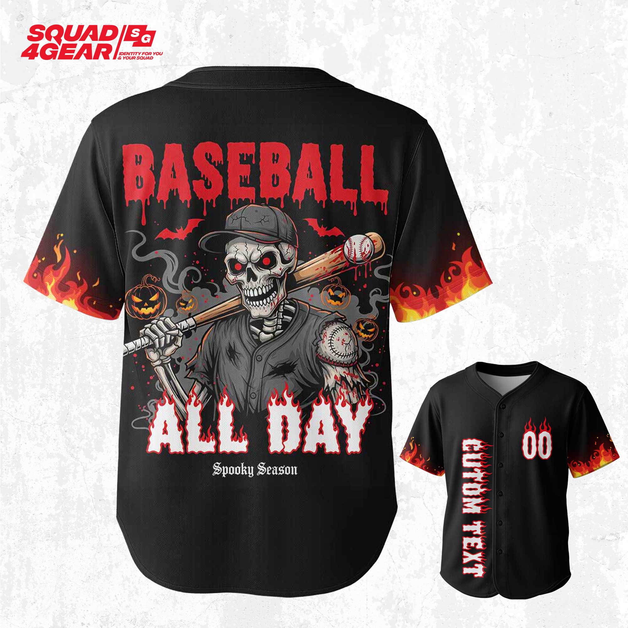 Baseball All Day - Custom Black Halloween Baseball Jersey