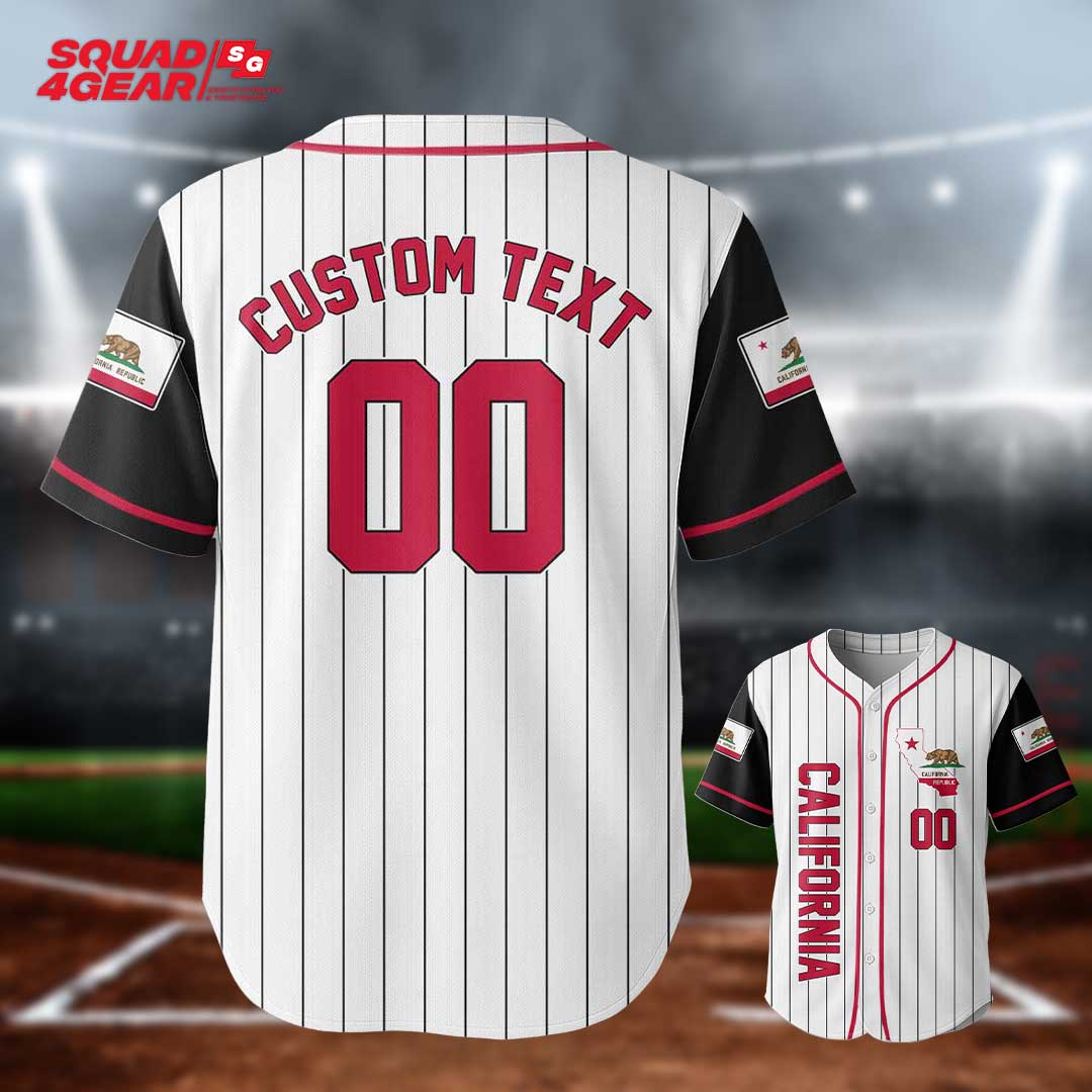 California State Baseball - Custom Black White Baseball Jersey