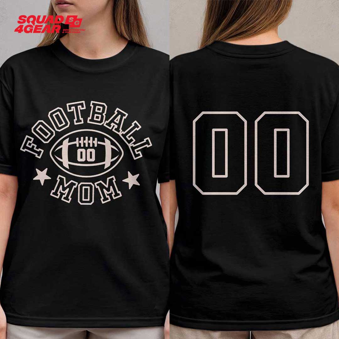 Football Mom With Custom Player Number - Black Custom Football Tshirt For Mom
