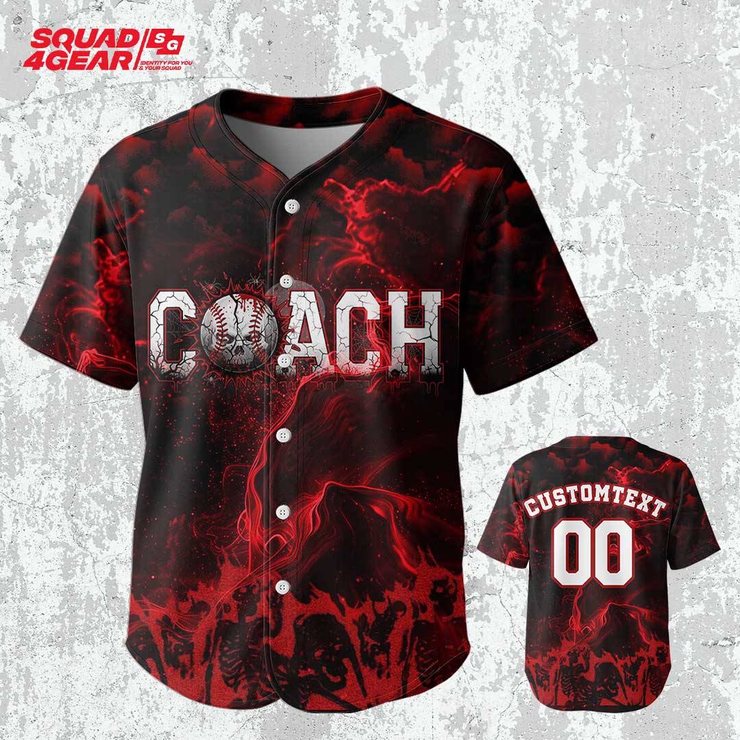 Coach - Custom Black Red Halloween Baseball Jersey