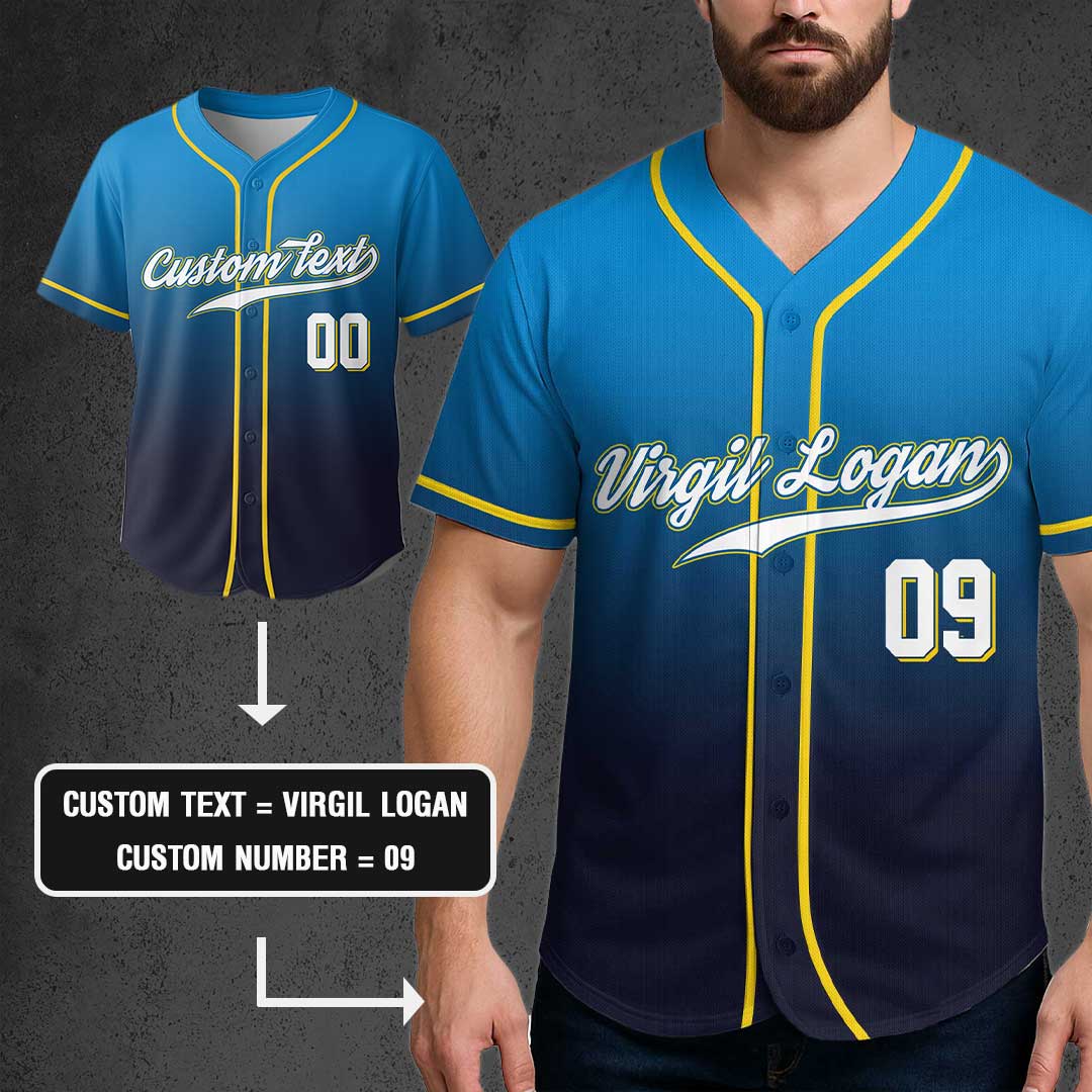 Double Slide - Custom Blue Black Gradient Baseball Jersey