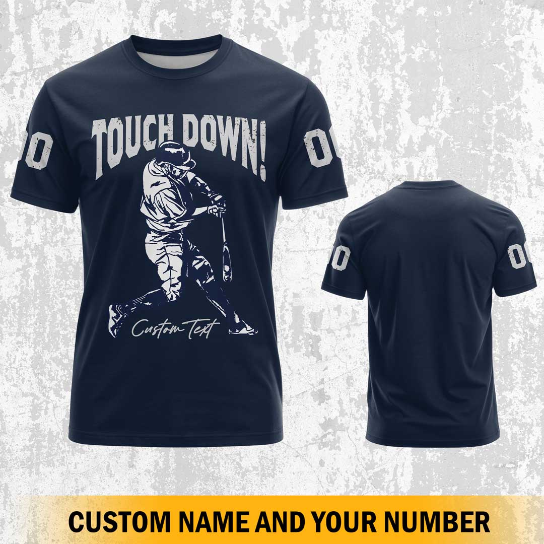 Custom Text Custom Number Touch Down Shirt Baseball