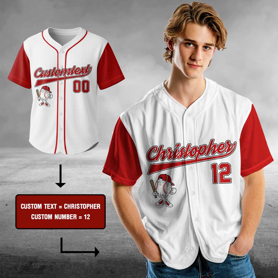 Hustle Hit Never Quit - Custom White and Red Raglan Baseball Jersey