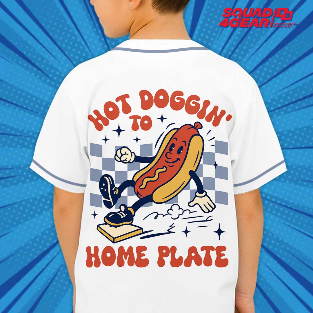Hot Doggin' To Home Plate - Custom Groovy White Baseball Jersey