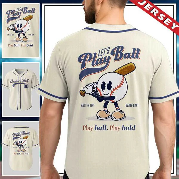 Baseball Retro Character- Let's Play Baseball - Baseball Lovers Retro Shirts Retro Jersey