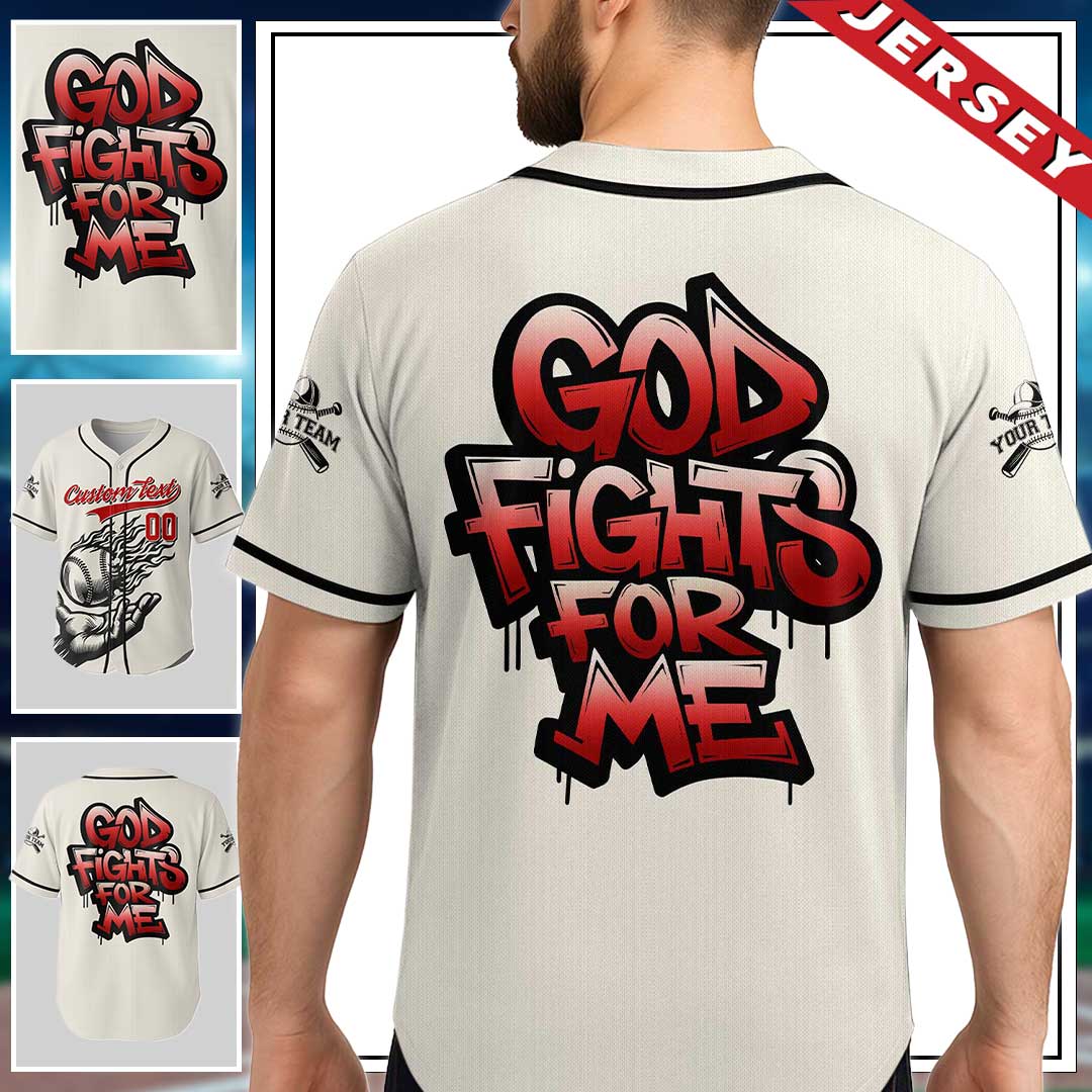 God Fights For Me - Custom Cream Baseball Jersey