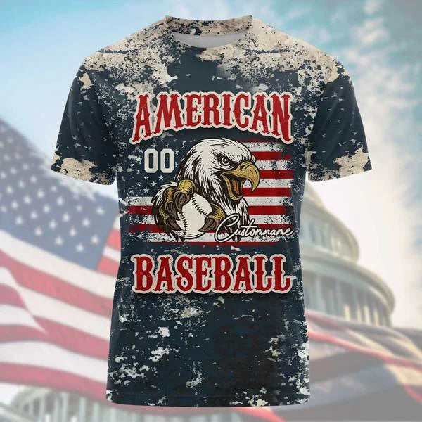 Custom American Baseball - Men's Retro Independence Day Print Short Sleeve T-shirt - All Over Print - Baseball Shirts