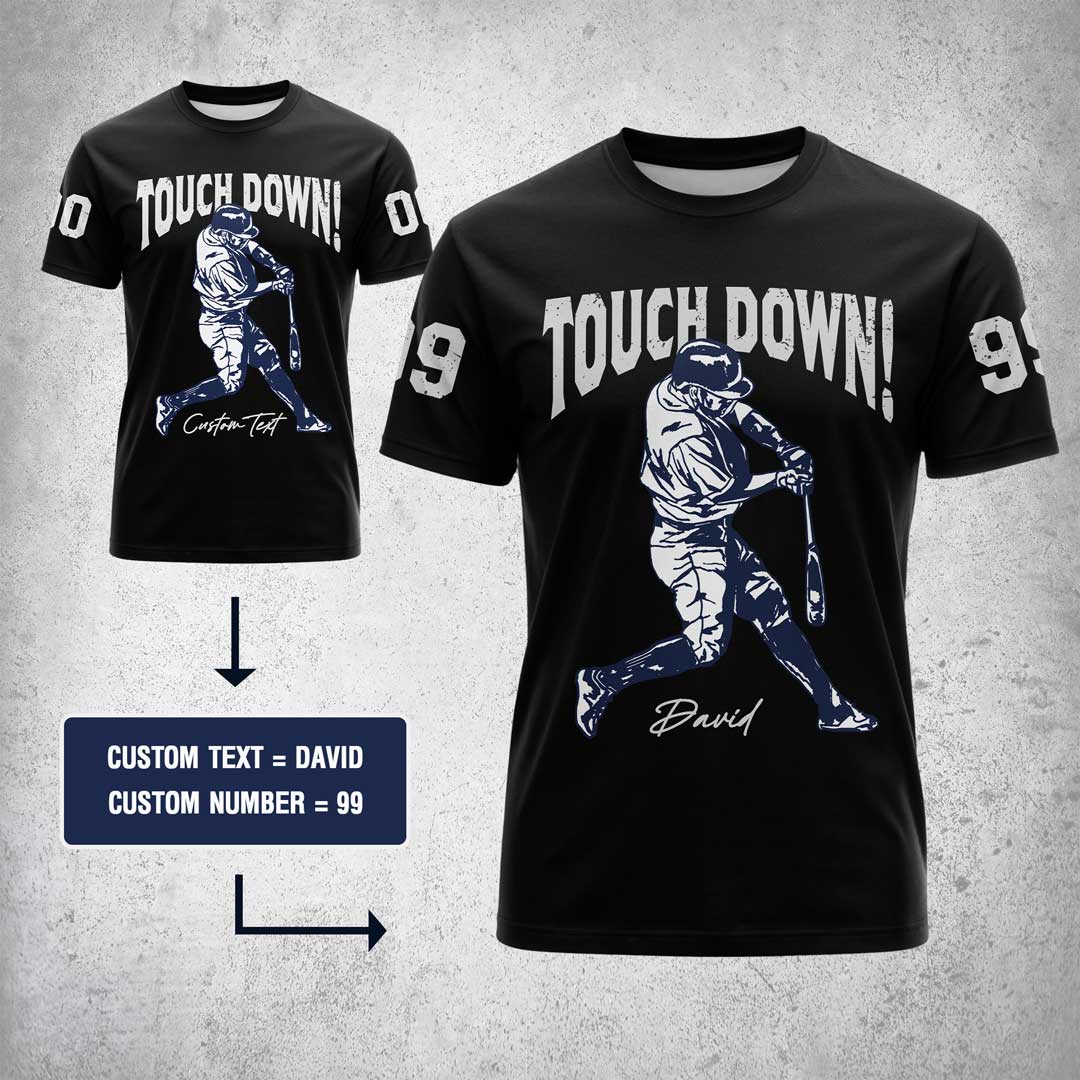 Custom Text Custom Number Touch Down Shirt Baseball