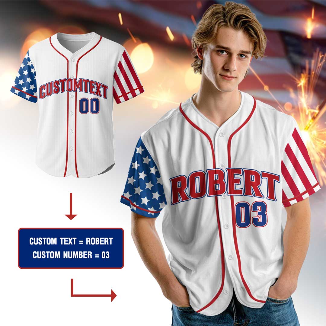 Home Of The Free Because Of The Brave - Custom Baseball Jersey - 4th of July Jersey for Baseball Lovers