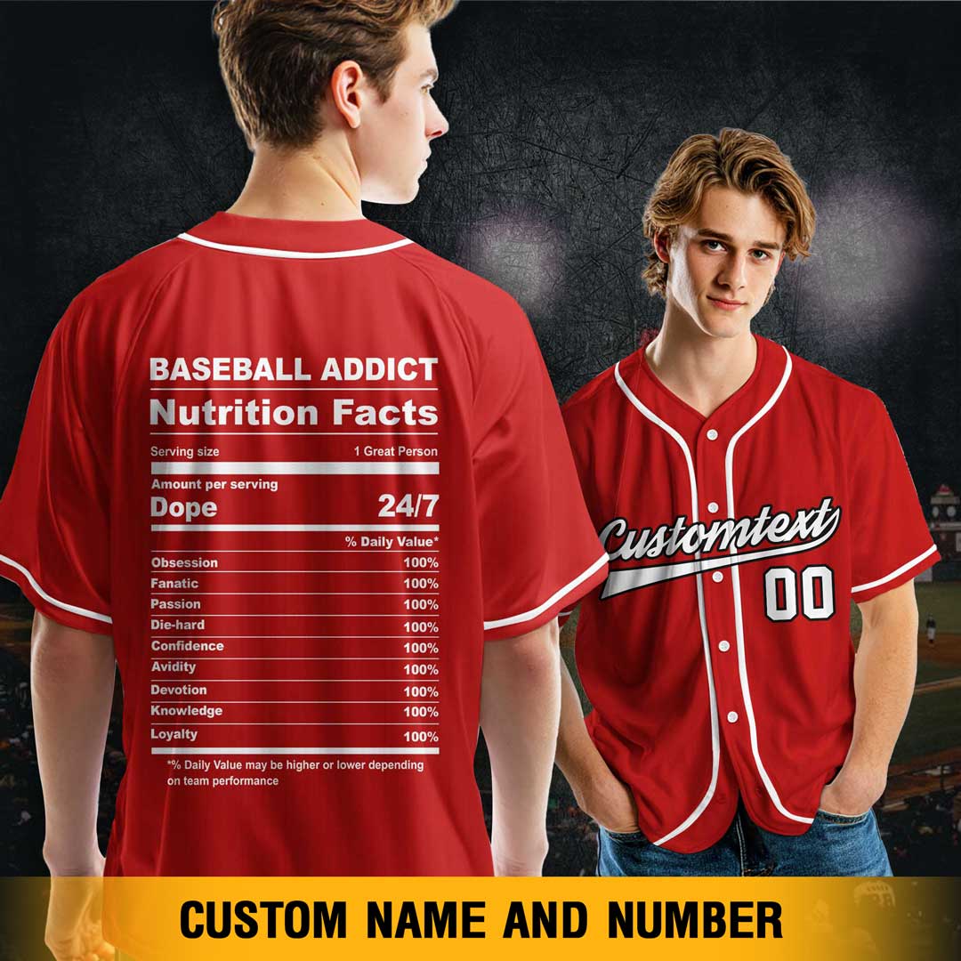 Baseball Lover Facts - Custom Red and White Stripes Baseball Jersey