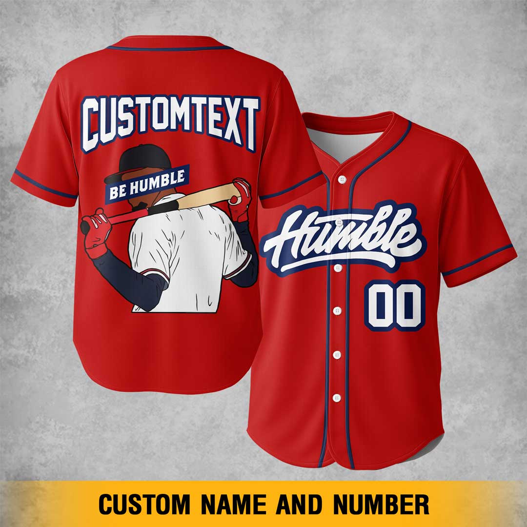 BE HUMBLE - Custom Red Navy Baseball Jersey