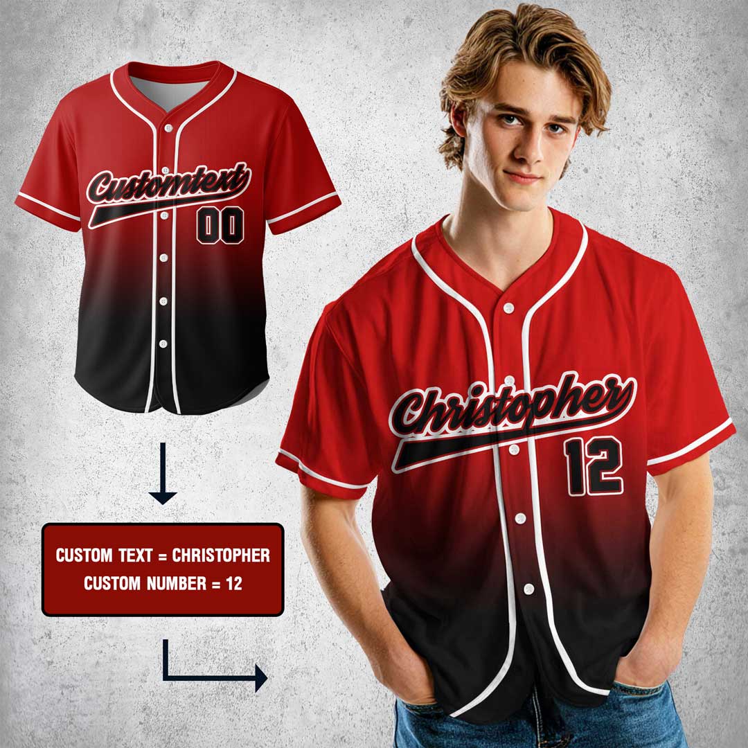 No Days Off - Custom Red Black Gradient Baseball Jersey