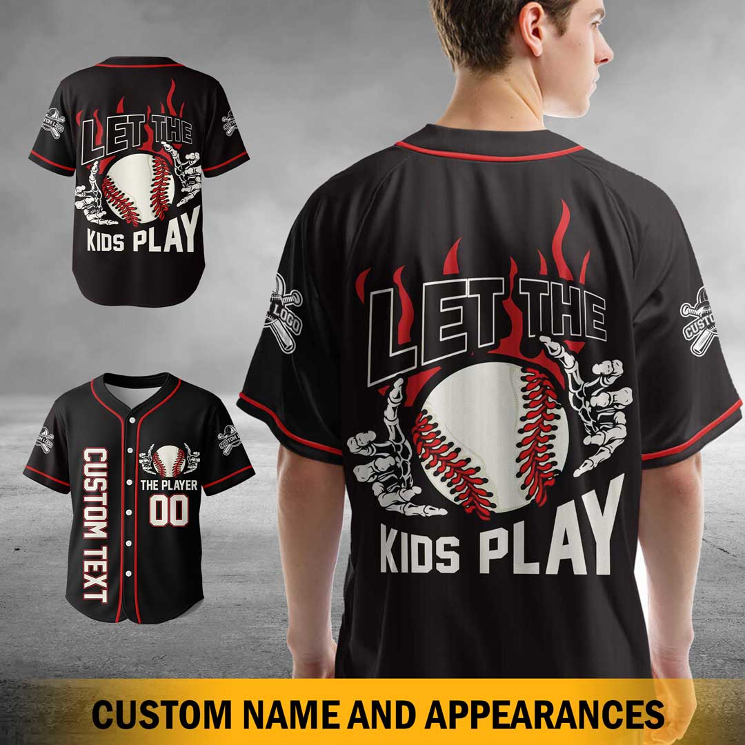 Let The Kids Play - Custom Black Baseball Jersey