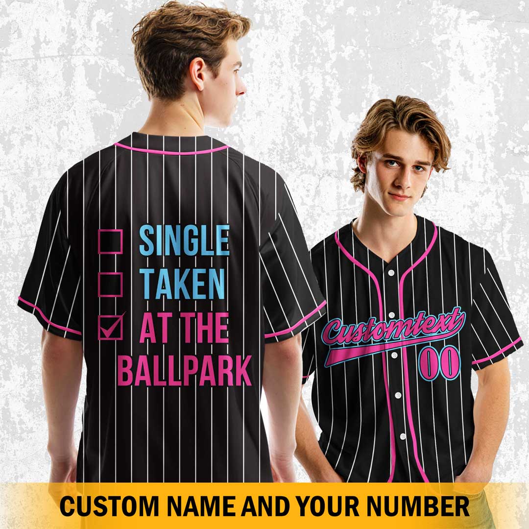 Not Single Not Taken At The Ballpark - Custom Black and Pink Baseball Jersey
