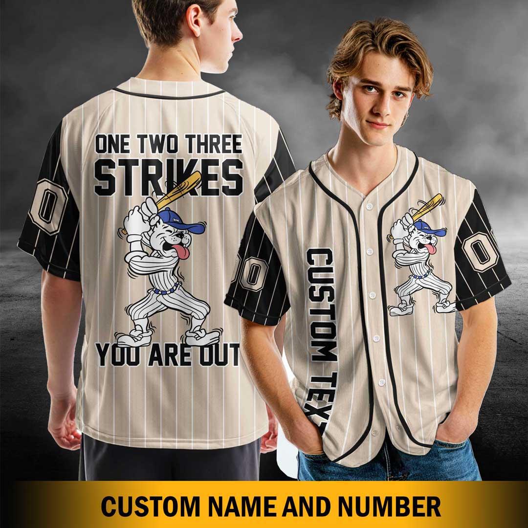 One Two Three Strikes You Are Out Custom Baseball Jersey Custom Name Custom Number
