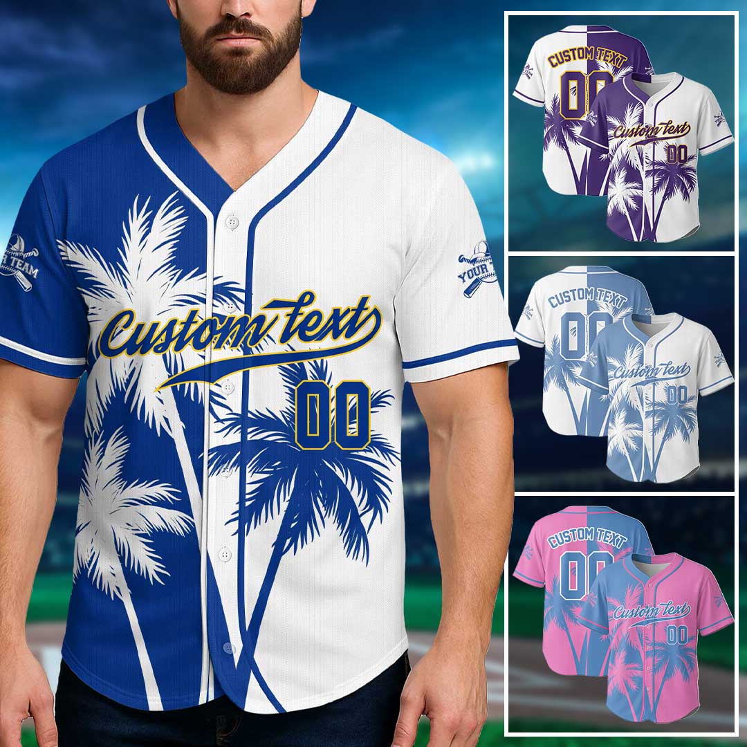 Custom Hawaii Coconut Tree Pattern Baseball Jersey With Team Name and Number